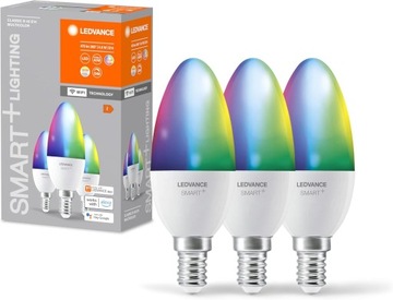 Żarówki LED, Ledvance Smart+ WiFi, RGBW, E14, 2700K-6500K, 40W, 3 szt.