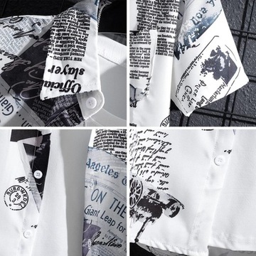 Štýlová pánska biela košeľa s krátkym rukávom vzorovaná s módnymi nápismi