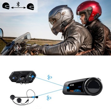 Interkom motocyklowy Fodsport FX6 do 6 osób 1000m kasku bluetooth domofon