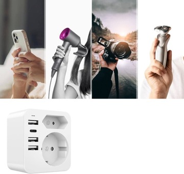 ADAPTER PODRÓŻNY EU do UK, WTYCZKA Z 3 PORTAMI USB+1 PORTEM USB-C 6 W 1