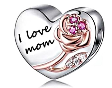 MD charms zawieszka i love mom serce róża | S925
