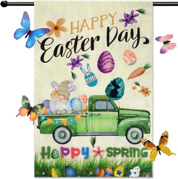 DWUSTRONNA FLAGA OGRODOWA DEKORACJA WESOŁYCH ŚWIĄT HAPPY EASTER WIELKANOC