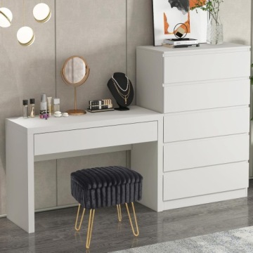 Прямоугольный туалетный столик, стул с мягкой обивкой и местом для хранения вещей