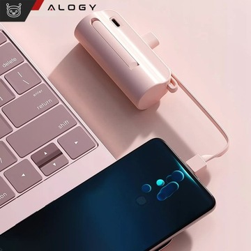 PowerBank 5000 мАч, 10,5 Вт, маленький КАРМАННЫЙ внешний аккумулятор USB-C +розовая молния
