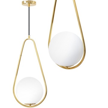 LAMPA SUFITOWA WISZĄCA SZKLANA KULA BIAŁA ZŁOTA