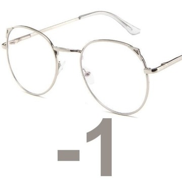 OKULARY metal KOREKCYJNE MINUSY kocie uszy -1