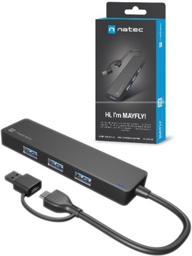 USB-концентратор Natec Mayfly 4xUSB 3.0, черный адаптер USB-C + USB-A