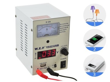 Блок питания для лабораторных служб WEP 1502 USB 15 В 2 А + кабели
