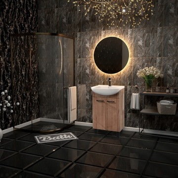 Шкаф ДУБ 50 см с умывальником + черный смеситель ГИБКИЙ ИЗЛИК