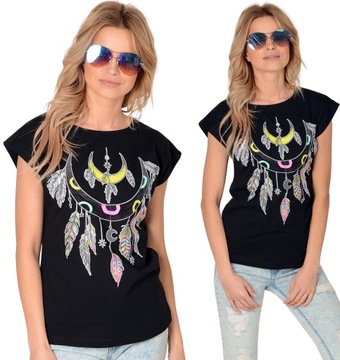Bluzka bawełniana damska krótki rękaw T-shirt Wzory L