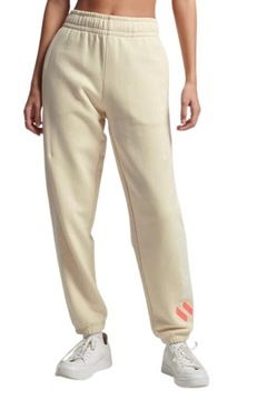 Spodnie SUPERDRY damskie joggery dresowe beżowe haft logo elastyczne r. 40