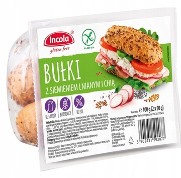 Incola Bez Glutenu Bułka Siemię Lniane Chia - WYPRZEDAŻ-