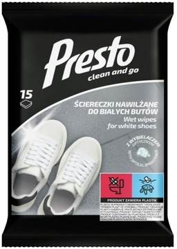 PRESTO - ŚCIERECZKI NAWILŻANE DO BIAŁYCH BUTÓW Z WYBIELACZEM 15szt.