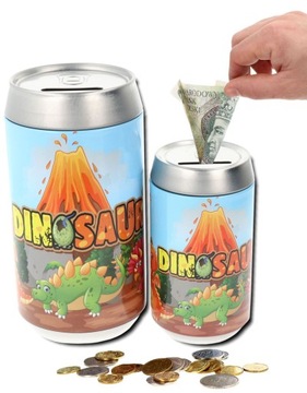 2w1 PUSZKA SKARBONKA METALOWA OTWIERANA KPL. SKARBONEK 2 szt DINOZUAR D4