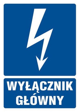 Naklejka wyłącznik główny 10x15 niebieska