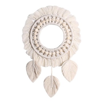 Lustro ścienne makrama z liśćmi z frędzlami w stylu boho