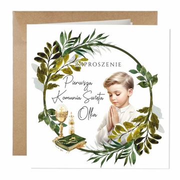 Zaproszenie na Komunię 14 x 14 cm - Pierwsza Komunia Święta + koperta