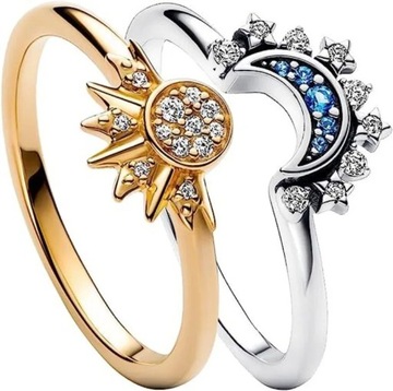 2023 New In Summe Couple Rings Celestial Blue Sparkling Moon and Sun Ring