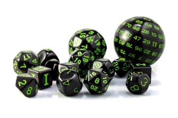 НАБОР ИЗ 15 КУБИКОВ ДЛЯ РПГ, ЧЕРНО-ЗЕЛЕНЫЙ НАБОР ИЗ 15 КУБИКОВ