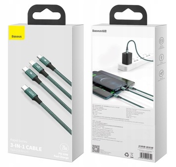 КАБЕЛЬ BASEUS 3 В 1 USB-C НА LIGHTNING TYPE-C МИКРО КАБЕЛЬ 20 Вт PD 3,5 А 1,5 М