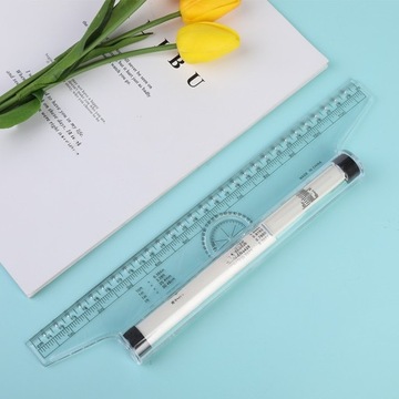 LINIJKA KĄTOWA NARZĘDZIE DO RYSOWANIA PROJEKTOWANIA SKALA PRZENOŚNA POMIAROWA ROLKA RÓWNOLEGŁA