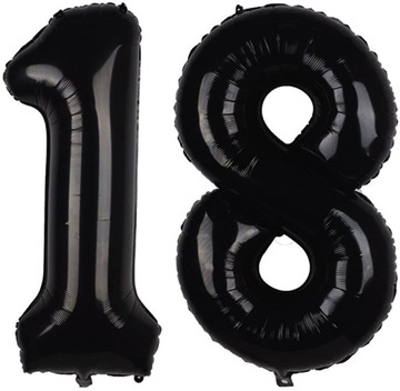 Czarna 18 Balony duże 1m foliowe Mocny look na urodziny CZARNA osiemnastka
