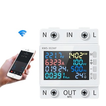 Inteligentny licznik energii prądu watomierz przekaźnik 63A LCD TUYA WiFi