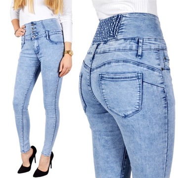 Spodnie Jeansy Wysoki Stan Jeansowe Push-Up Skinny