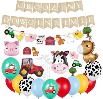 BALONY zestaw zwierzęta FARMA baner IMIĘ