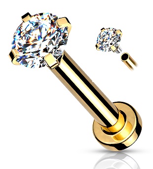 ZŁOTY LABRET DO WARGI TRAGUSA UCHA 1,2/6/3 mm