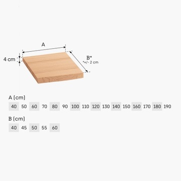 Blat łazienkowy drewniany 50x40 naturalny