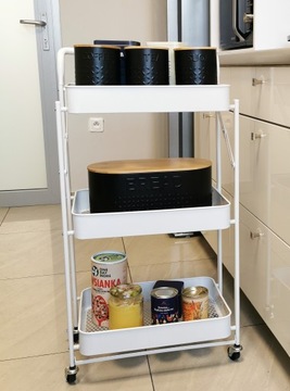 МОБИЛЬНАЯ СКЛАДНАЯ ПОЛКА С РУЧКОЙ 3 ПОЛКИ КУХНЯ ВАННАЯ КОЛЕСИКИ БЕЛАЯ ТЕЛЕЖКА