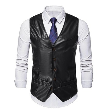 Leather Vest Mens Casual High Quality Solid Color