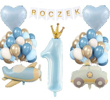 ŚCIANKA DEKORACJE ZESTAW BALONÓW NA ROCZEK 1 URODZINY 46SZT