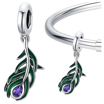 CHARMS PAWIE OCZKO PIÓRKO ptak zawieszka koralik charms srebro pr 925 S925