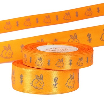 Лента атласная «ПАСХАЛЬНЫЙ ЗАЯЦ», 15мм/22мб, 3 цвета на выбор.