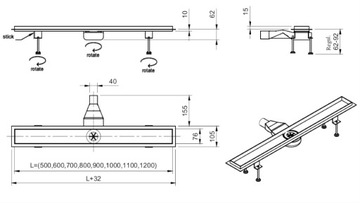 Слив Waterway ЧЕРНЫЙ, полный, 70см, НИЗКИЙ СИФОН