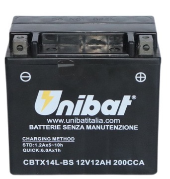Akumulator Unibat CBTX14L-BS 12Ah 200A P+