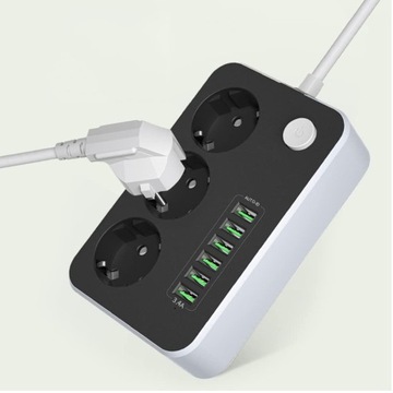 УДЛИНИТЕЛЬ ПИТАНИЯ 3 РОЗЕТКИ + 6 USB С КАБЕЛЕМ ДЛИНОЙ 1,85 М
