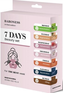 Baroness ZESTAW MASEK w płachcie do TWARZY- 7 dni x 25 ml | KOREAŃSKA MASKA