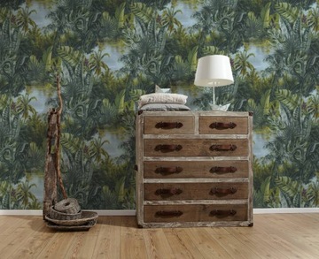 Флизелиновые обои джунгли экзотические зеленые