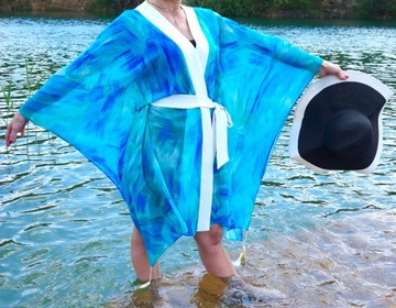KIMONO TUNIKA PLAŻOWA PAREO WAVES MIDI SZYFON