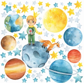DUŻE NAKLEJKI NA ŚCIANĘ MAŁY KSIĄŻE PLANETY KOSMOS