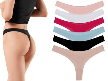 6 x MAJTKI STRINGI Damskie GŁADKIE BAWEŁNA SEXY XL