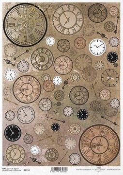ITD Collection - Decoupage Papier RYŻOWY R1110 ZEGARY Steampunk - A4