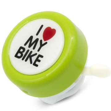 Dzwonek 54 mm Stal/Plast. I LOVE MY BIKE - GREEN