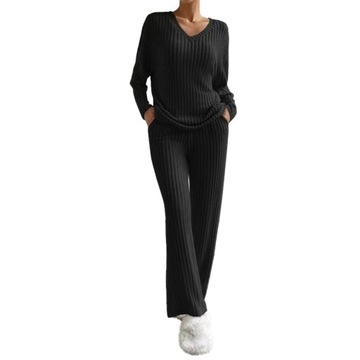 Nowość! Trendy Komplet: Luźne Swetry Z V-neckiem I Eleganckie Spodnie