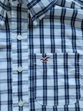 Biała koszula męska w kratkę Hollister S bawełniana logo