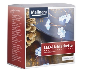 Świąteczne Łańcuch LAMPKI 20LED Płatki śniegu