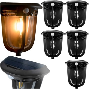 5x SOLARNA LAMPA LED OGRODOWA ZEWNETRZNA Z CZUJNIKIEM RUCHU KINKIET ŚCIENNY